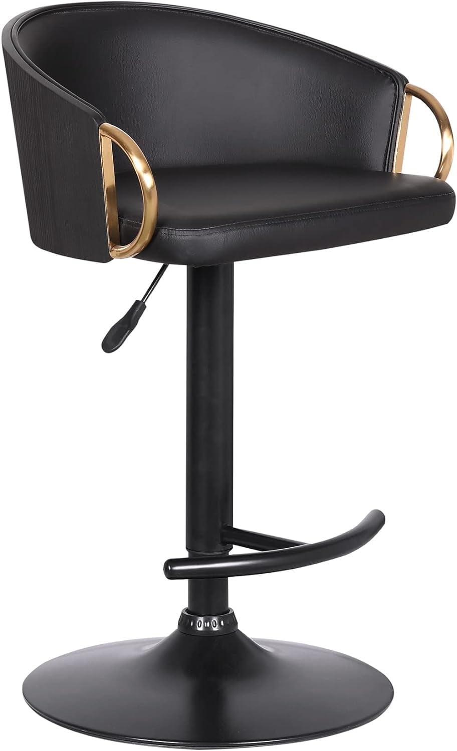 Solstice Adjustable Black Faux Leather Swivel Barstool with Metal Base