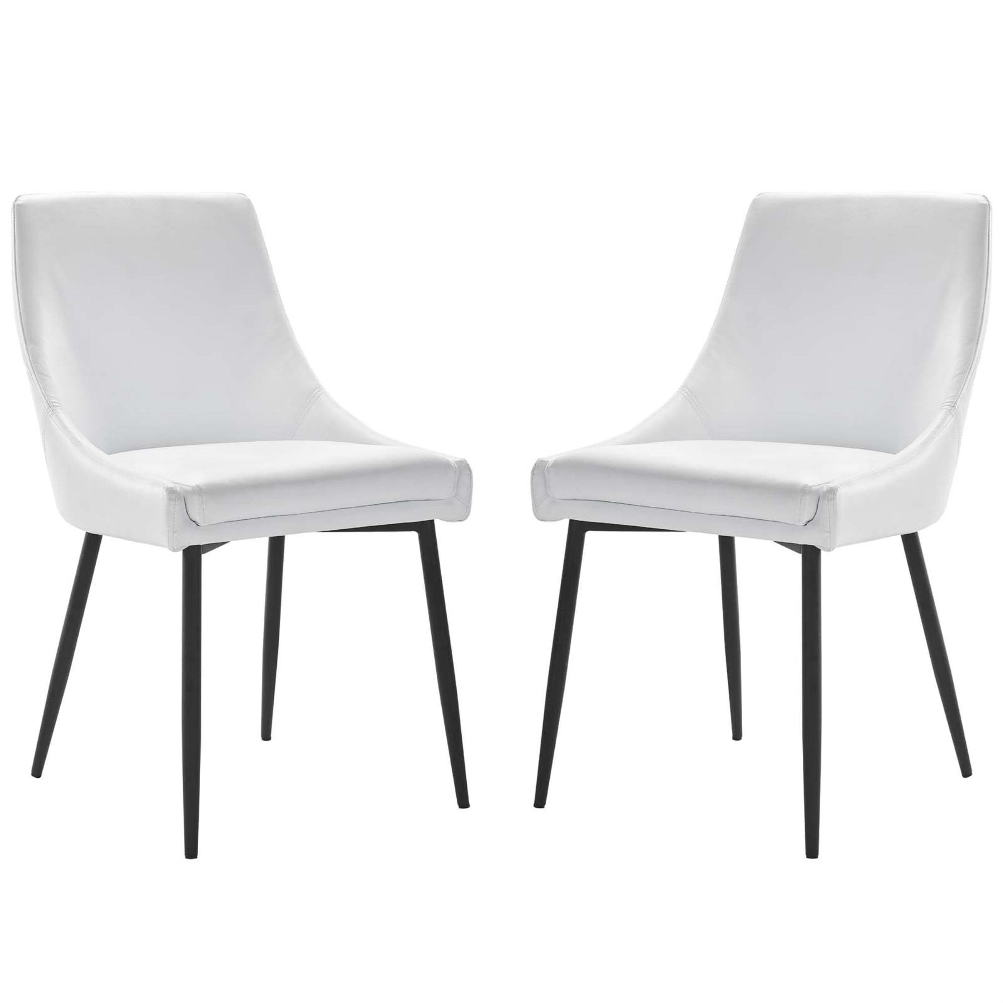 Modern White Faux Leather Upholstered Side Chairs with Black Metal Legs