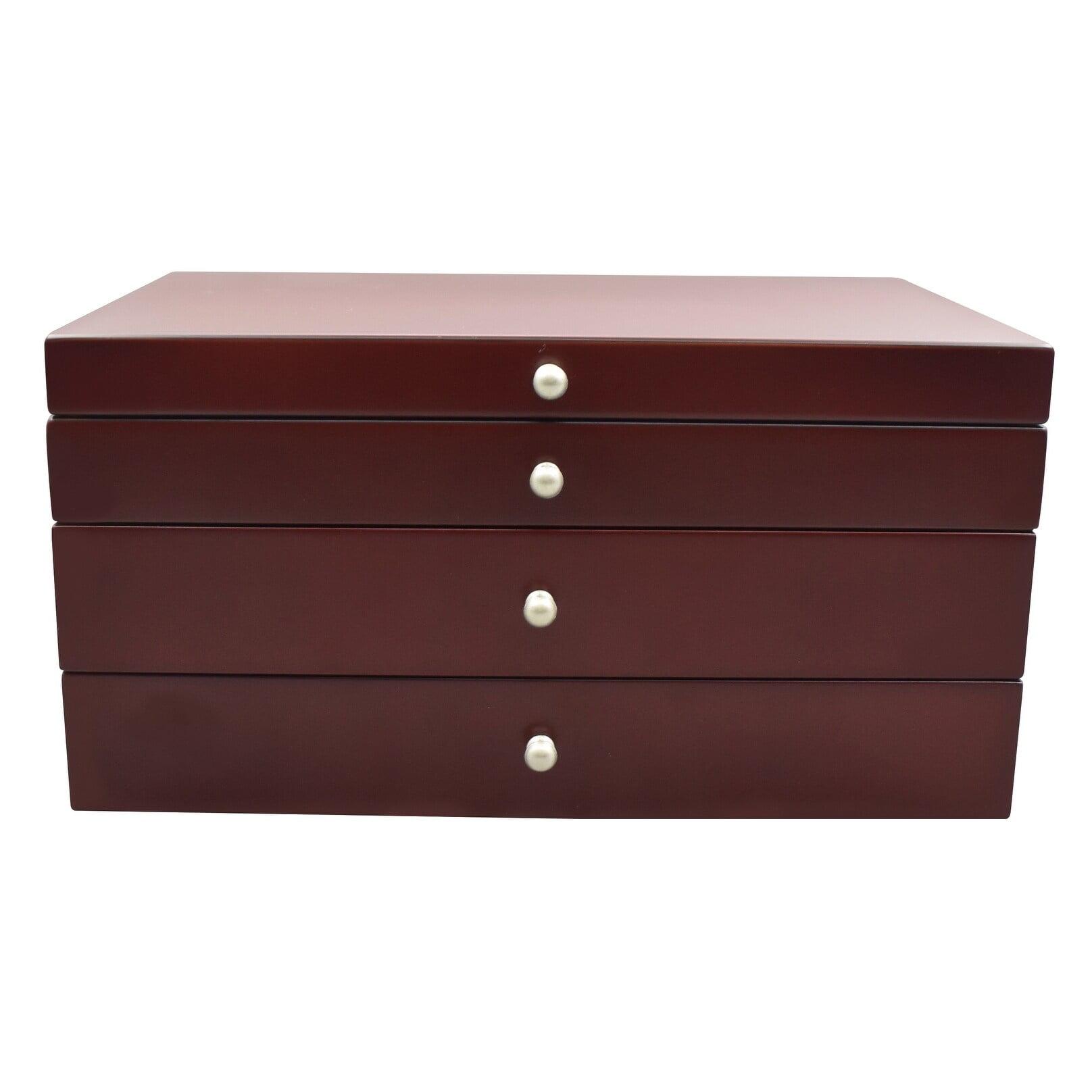 Elegant Walnut Finish Wood Jewelry Box with Four Drawers