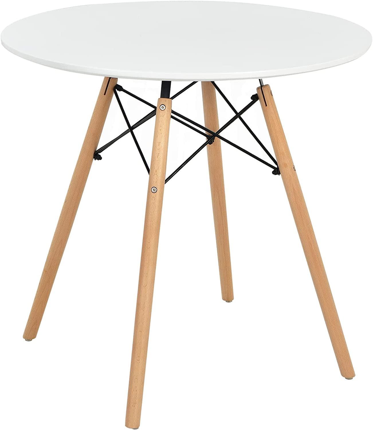 White Round Dining Table with Beech Wood Legs