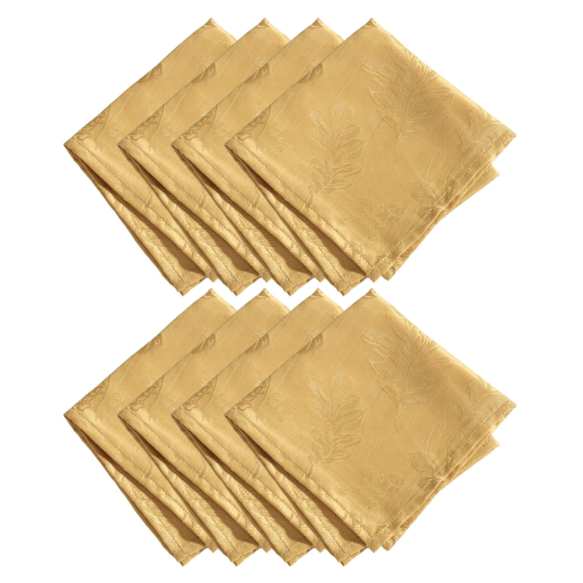 Elegant Woven Leaves Jacquard Damask Napkin, Set of 8 - 17" x 17" - Gold - Elrene Home Fashions