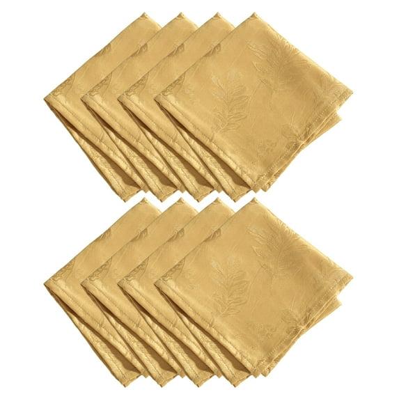 Elegant Woven Leaves Jacquard Damask Napkin, Set of 8 - 17" x 17" - Gold - Elrene Home Fashions