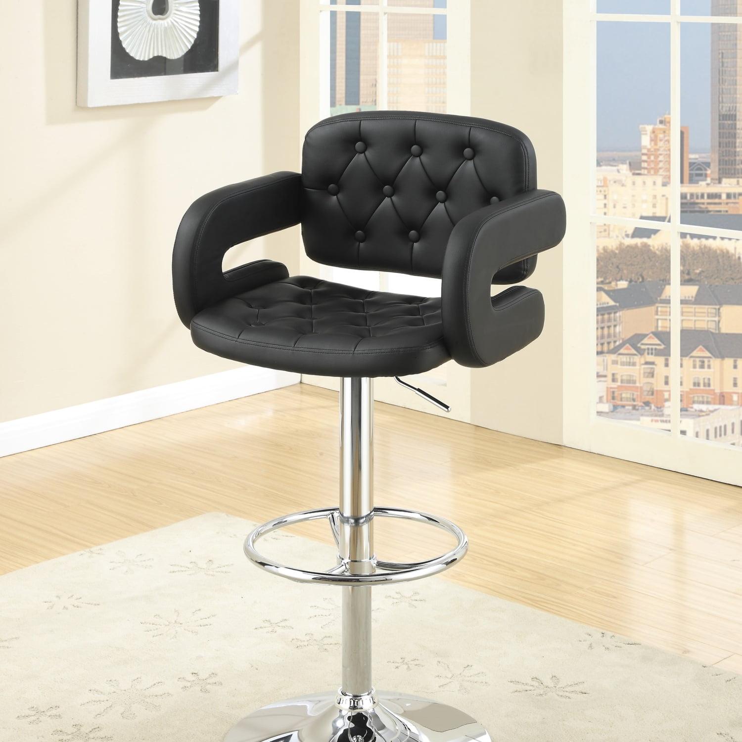 Adjustable Black and Silver Faux Leather Barstool with Chrome Base