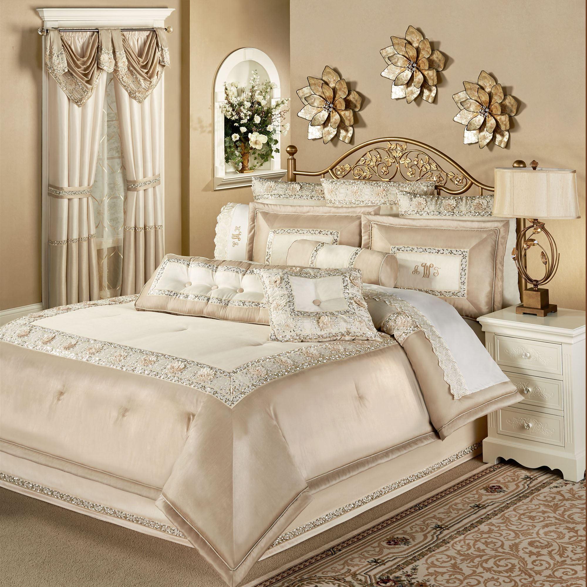 Touch of Class Elegant 3 -Piece Light Cream Sequined Bedding Sets, Queen