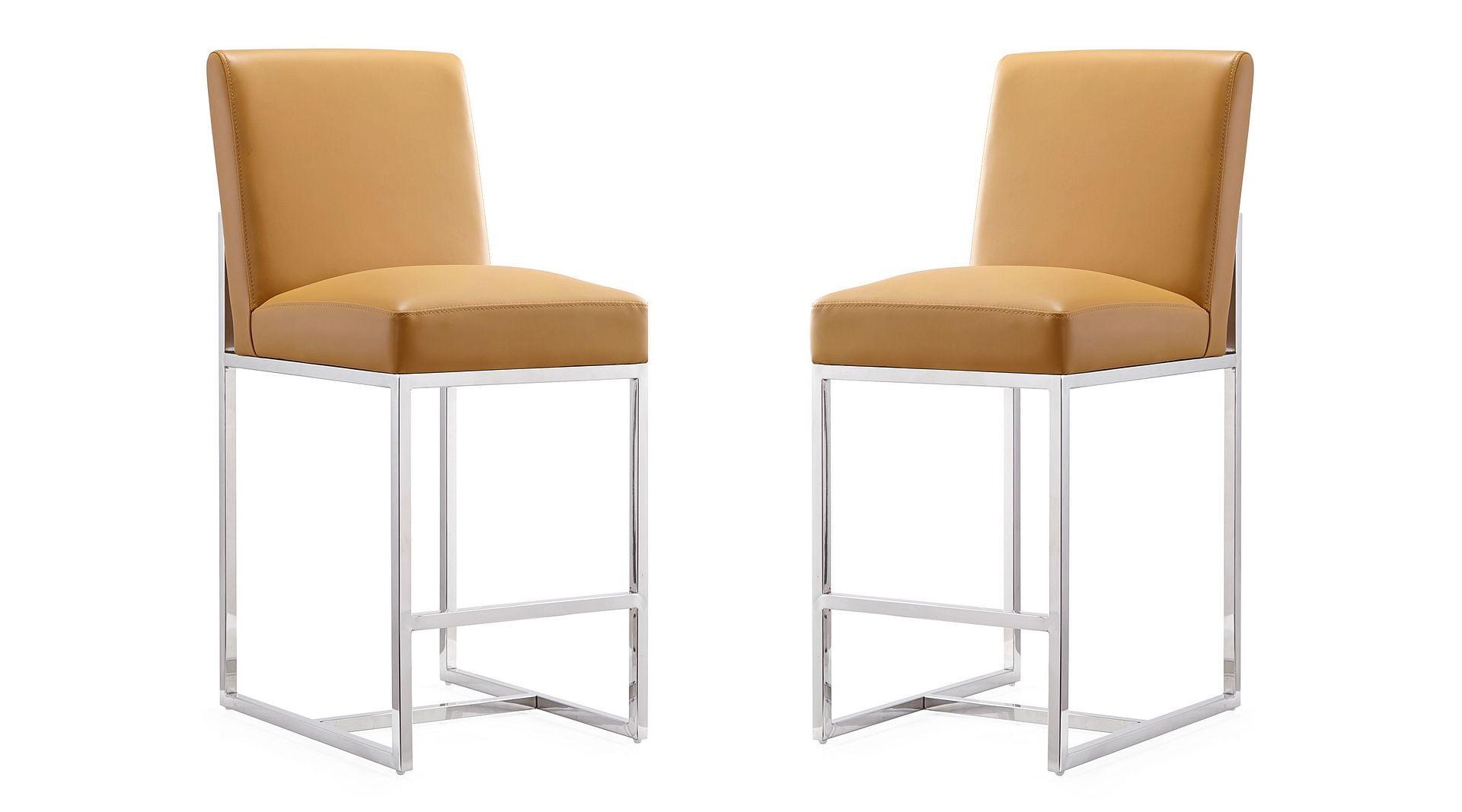 Set of 2 Element Upholstered Stainless Steel Counter Height Barstools Camel - Manhattan Comfort