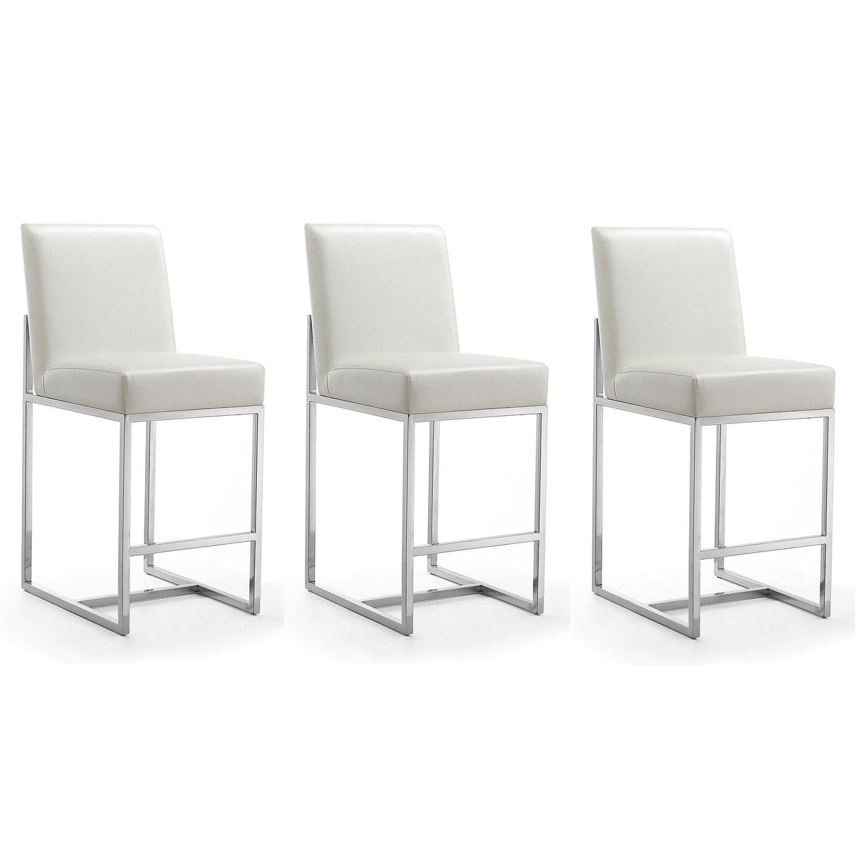 Set of 3 Element Upholstered Stainless Steel Counter Height Barstools - Manhattan Comfort