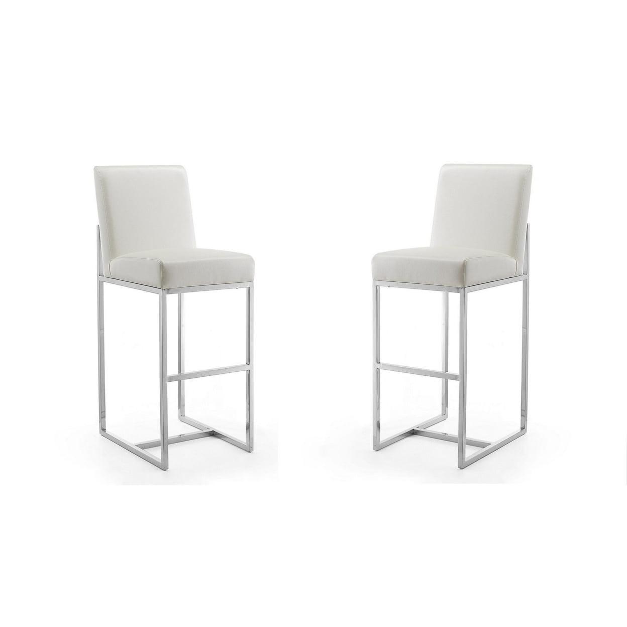 Pearl White Polished Chrome Faux Leather Bar Stools (Set of 2)