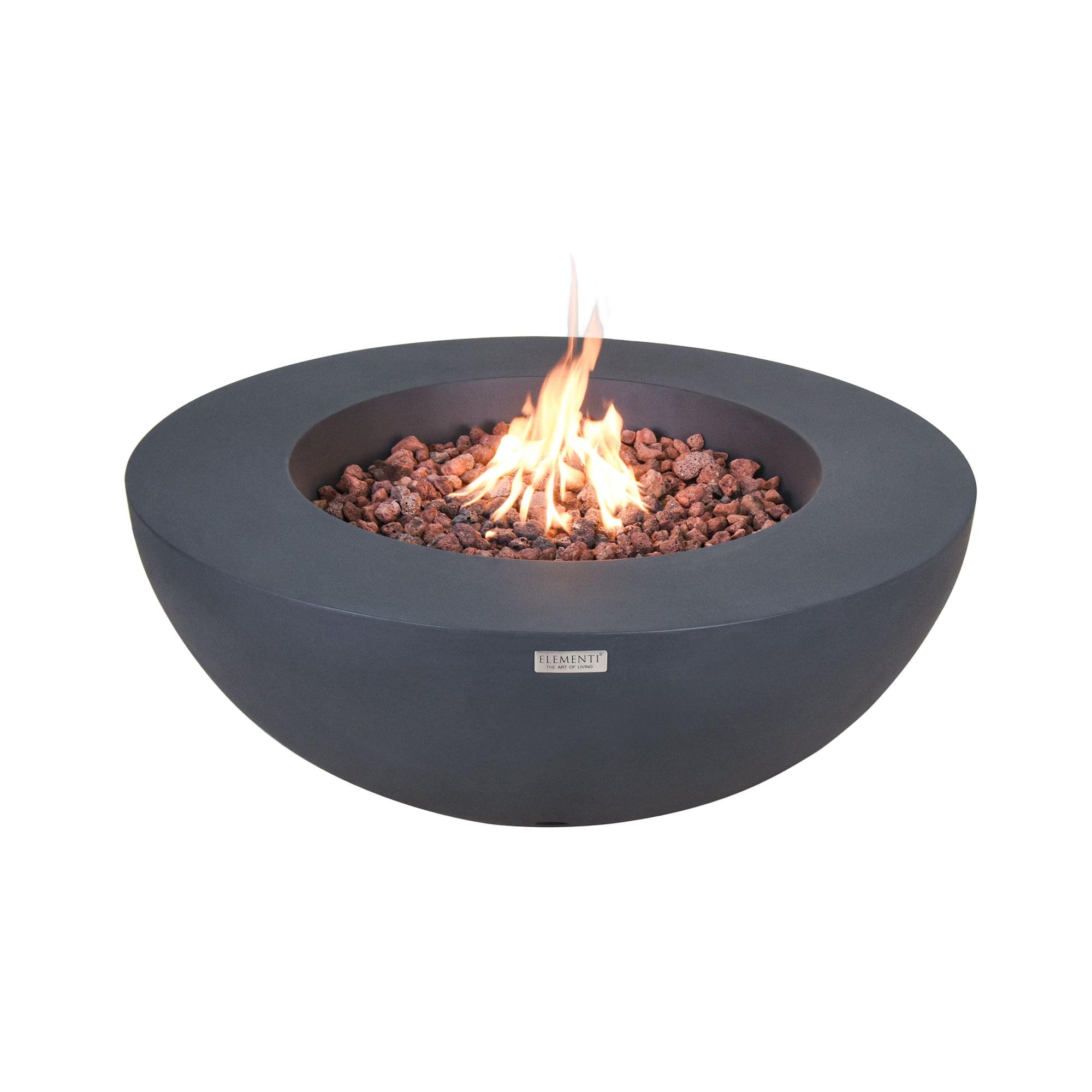 Elementi Outdoor Lunar Fire Bowl 42 Inches Grey Durable Fire Pit Table Glass Reinforced Concrete Round Fire Table Natural Gas Patio Fire Place Electronic Ignition Lava Rock Included