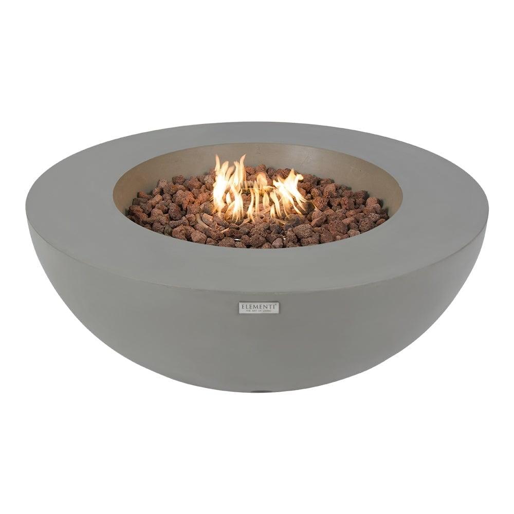 Elementi Outdoor Lunar Fire Bowl 42 Inches Grey Durable Fire Pit Table Glass Reinforced Concrete Round Fire Table Natural Gas Patio Fire Place Electronic Ignition Lava Rock Included