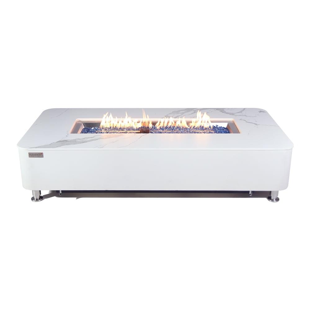 Athens White Concrete Marble Gas Fire Pit Table