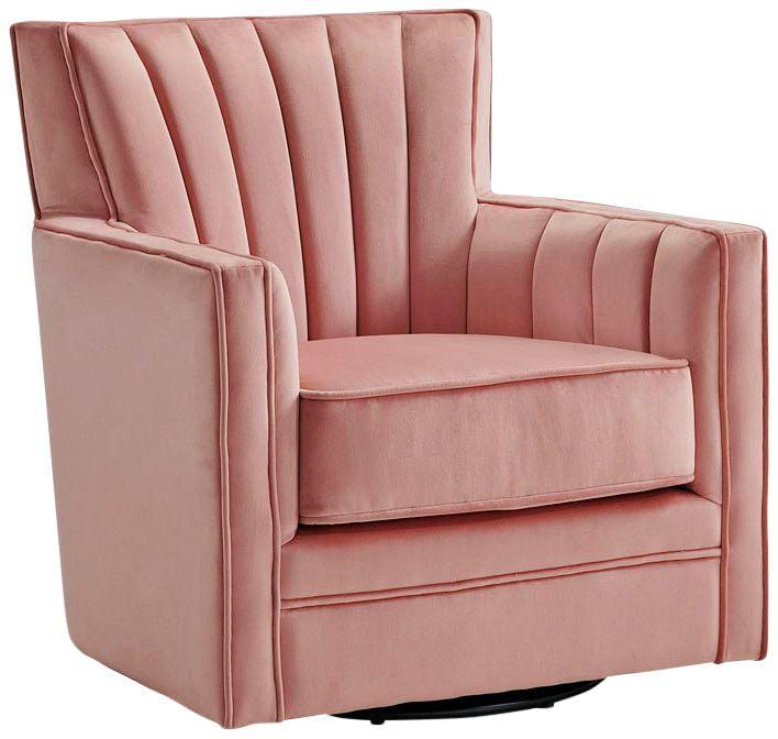 Blush Pink Velvet Swivel Accent Chair with Tufted Back