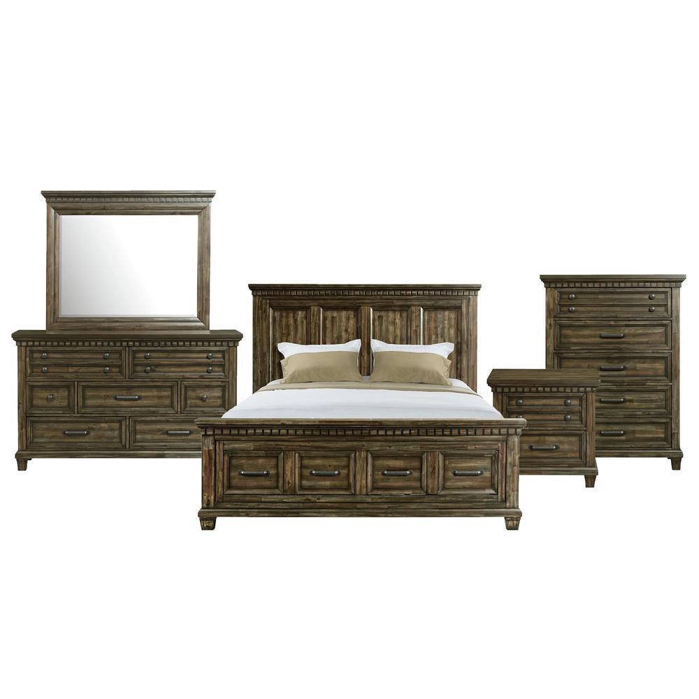 Windom Dark Brown King Storage 5PC Bedroom Set with USB Port