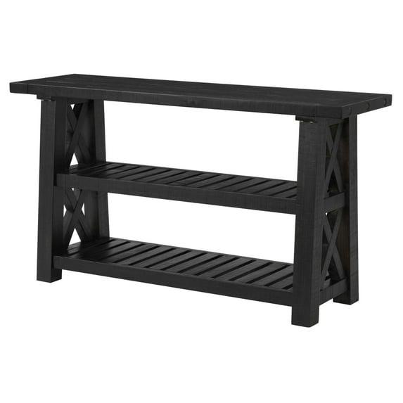 Elena 55 Inch Sofa Console Table, 2 Shelves, Industrial Bolts, Black FInish- Saltoro Sherpi