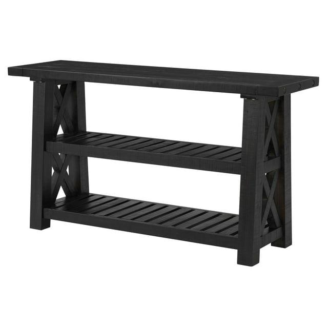 Elena 55 Inch Sofa Console Table, 2 Shelves, Industrial Bolts, Black FInish- Saltoro Sherpi