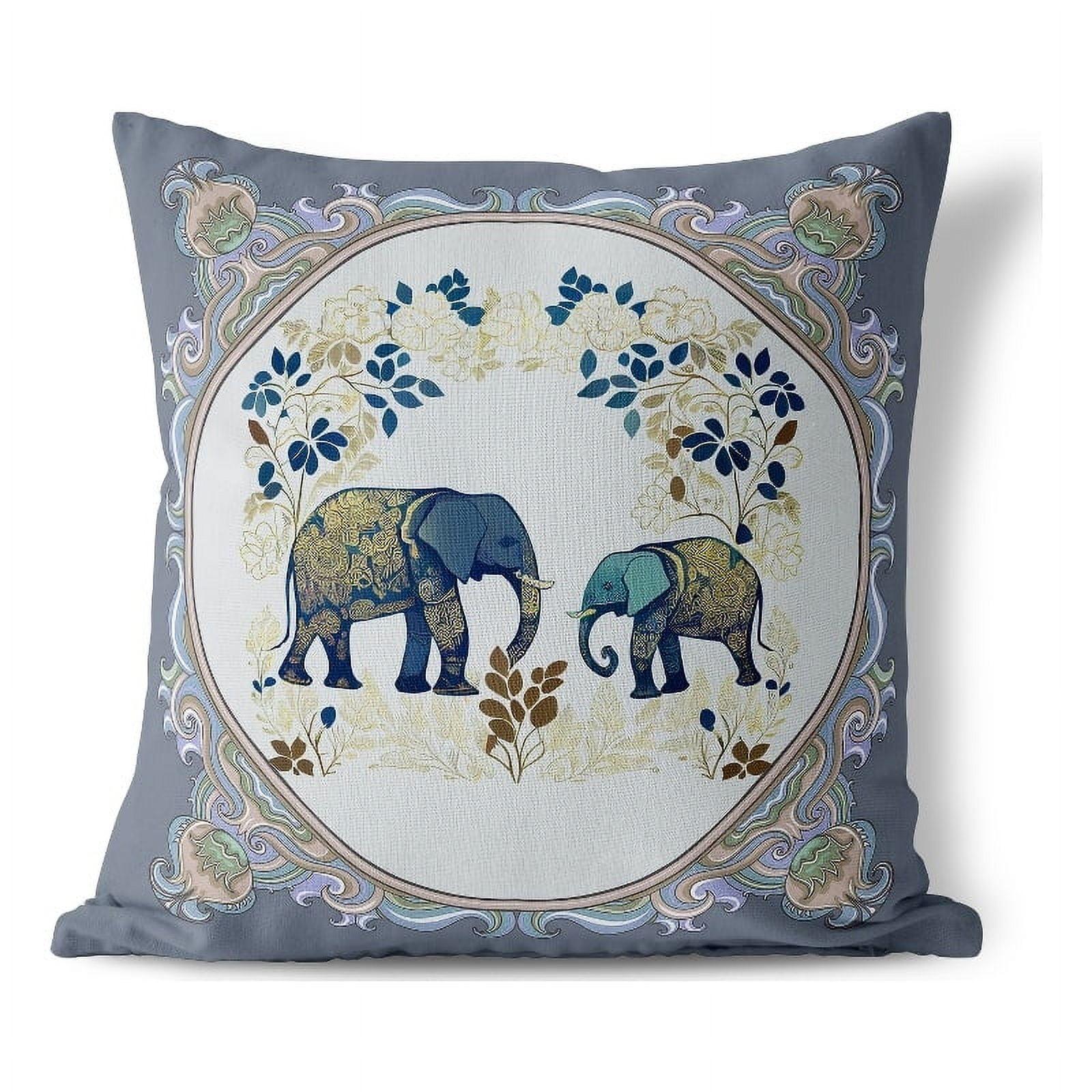 Gray Faux Suede Elephant Garden 16" Reversible Throw Pillow