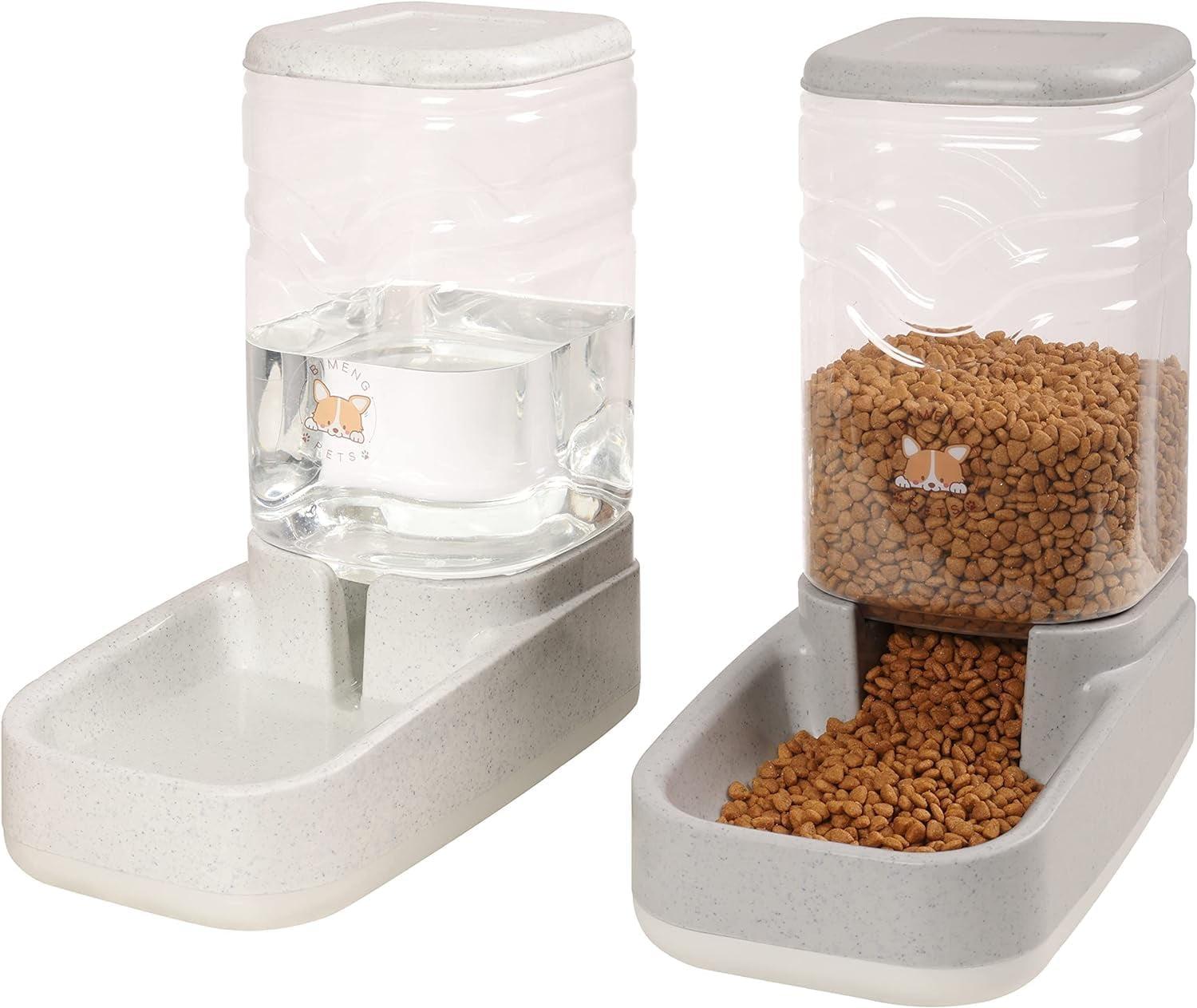 3.8L White and Gray Automatic Pet Feeder and Water Dispenser