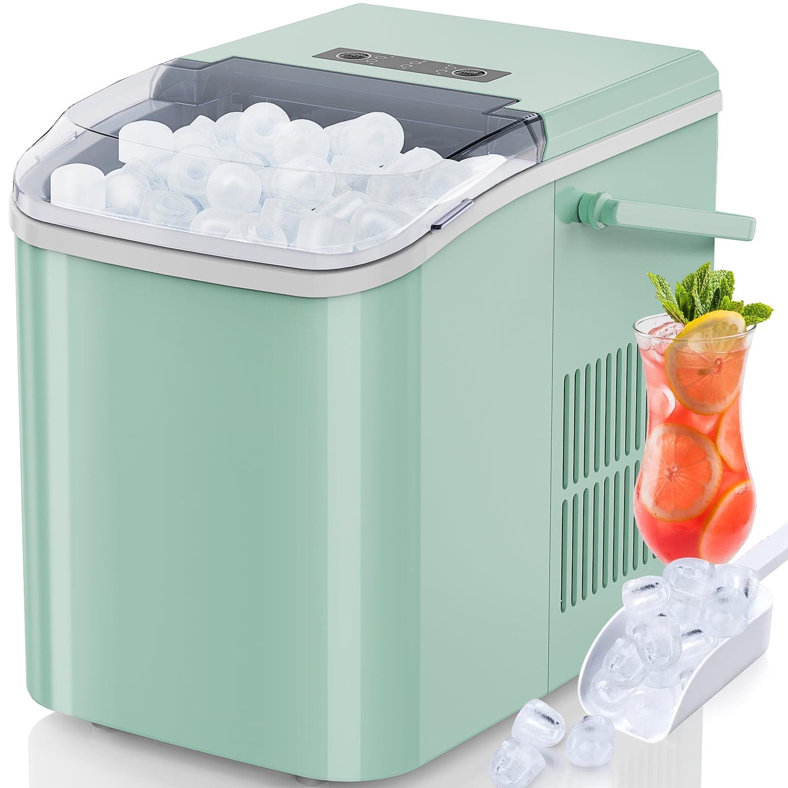 Ice Maker, Portable Countertop Icemaker Machine, Self Cleaning Quiet 2 Sizes Bullet Cubes Makers, 9 Cubes in 6 Mins, 26lbs/24Hrs with Ice Scoop, Basket for Home Kitchen Party,Green