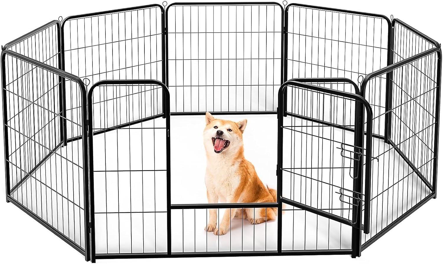 Black Metal 8-Panel Dog Playpen with Doors