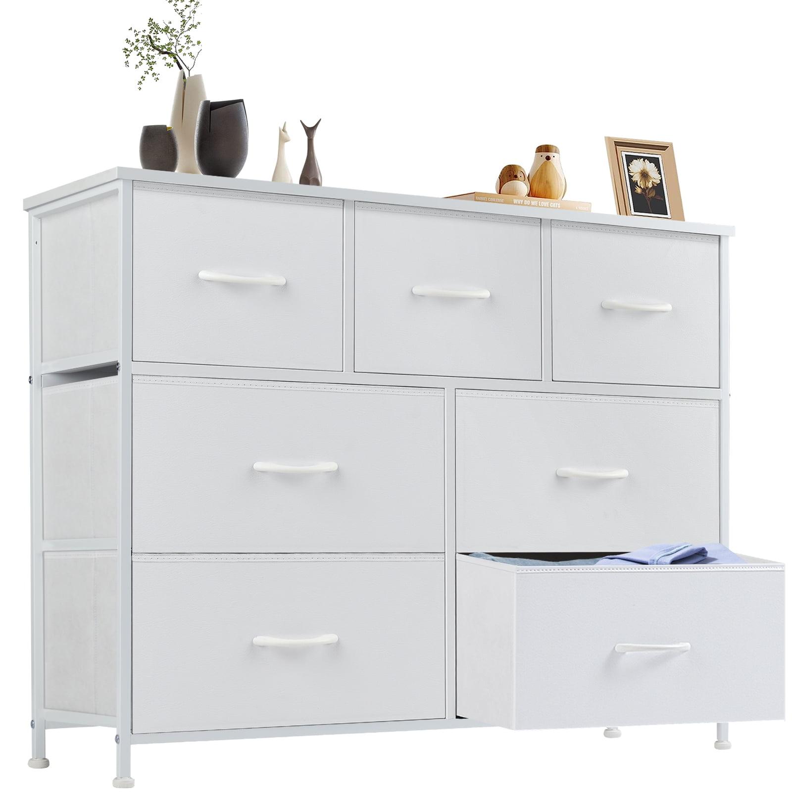 White 7-Drawer Fabric Dresser with Metal Frame