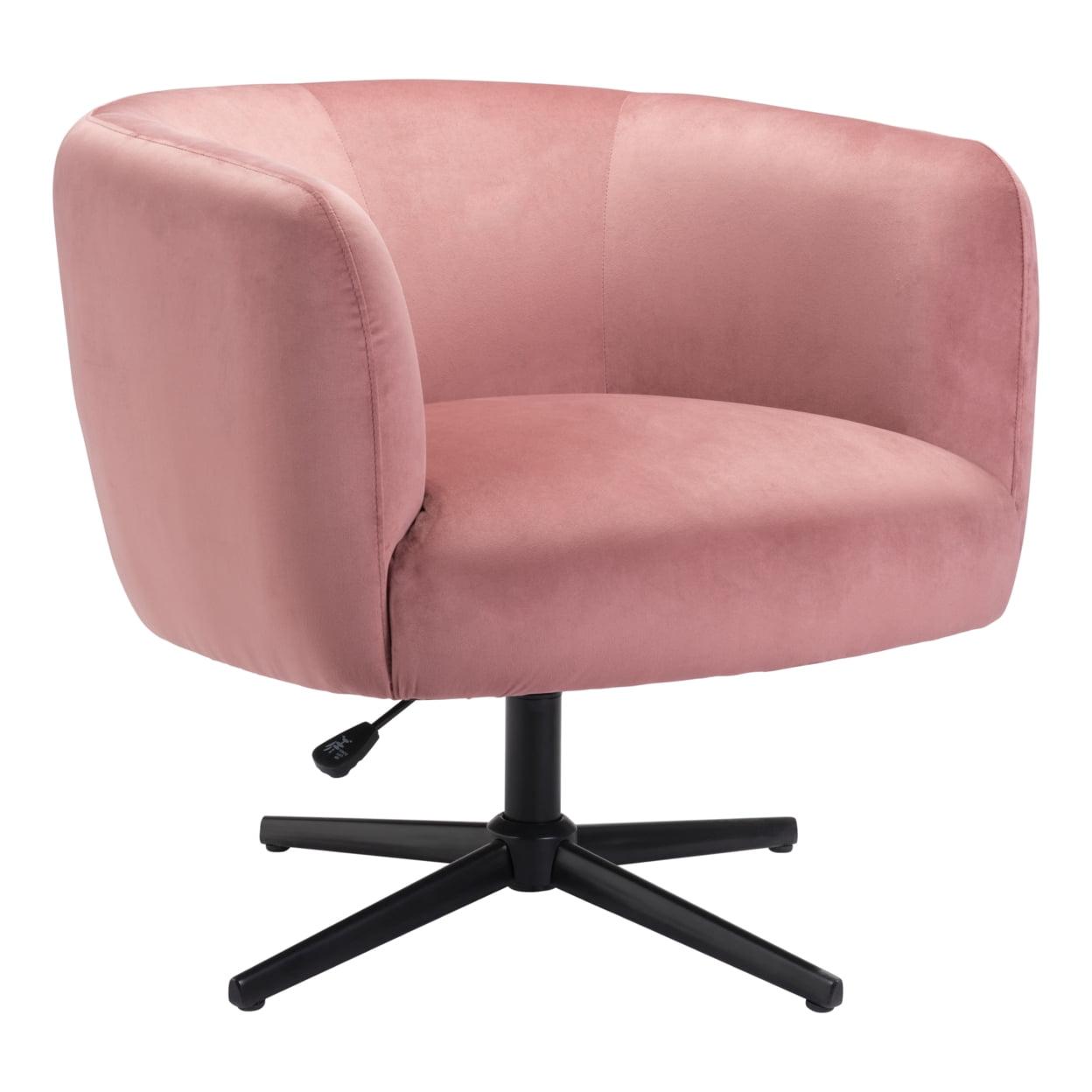 Elia Accent Chair Pink Velvet Swivel Glam Boho Chic Matte Black Frame