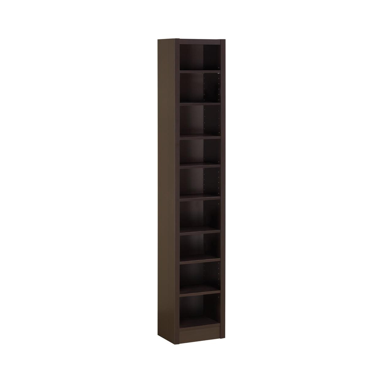 Cappuccino Brown Adjustable 9-Shelf Narrow Bookcase