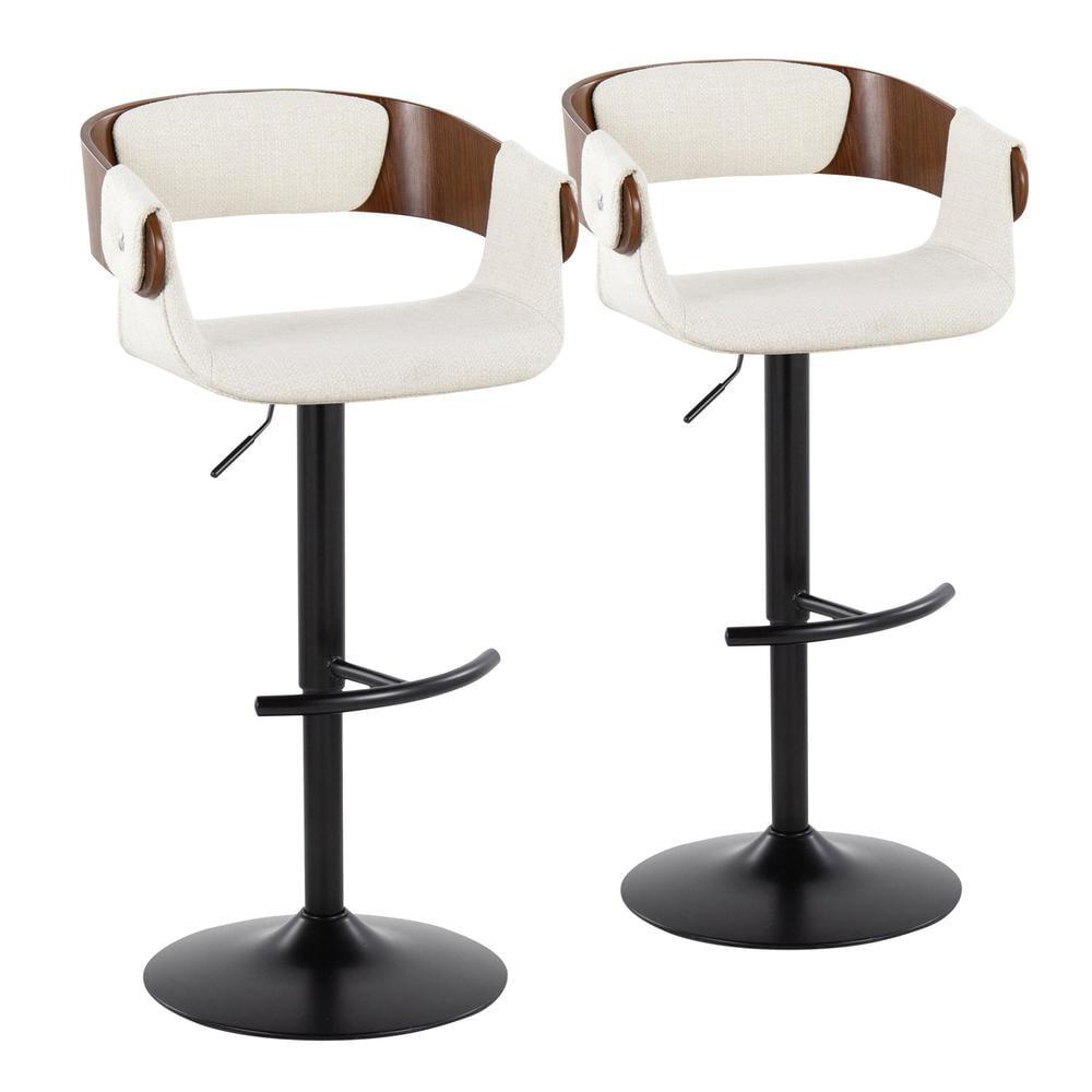 Set of 2 Elisa Adjustable Barstools Walnut/Cream - LumiSource: Mid-Century Modern, Swivel, Footrest, Metal Frame