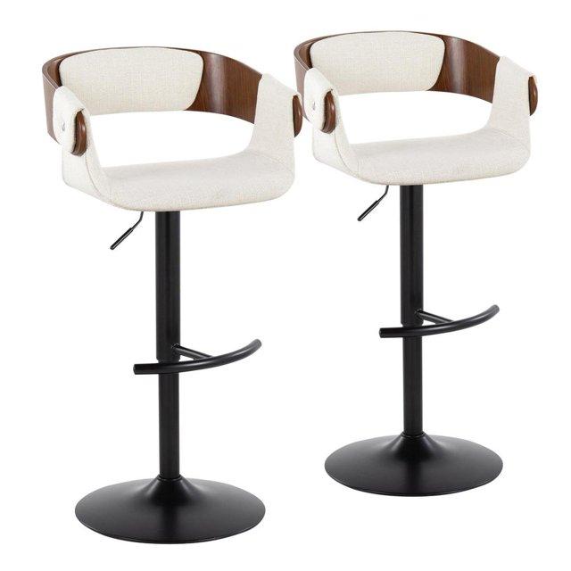 Set of 2 Elisa Adjustable Barstools Walnut/Cream - LumiSource: Mid-Century Modern, Swivel, Footrest, Metal Frame