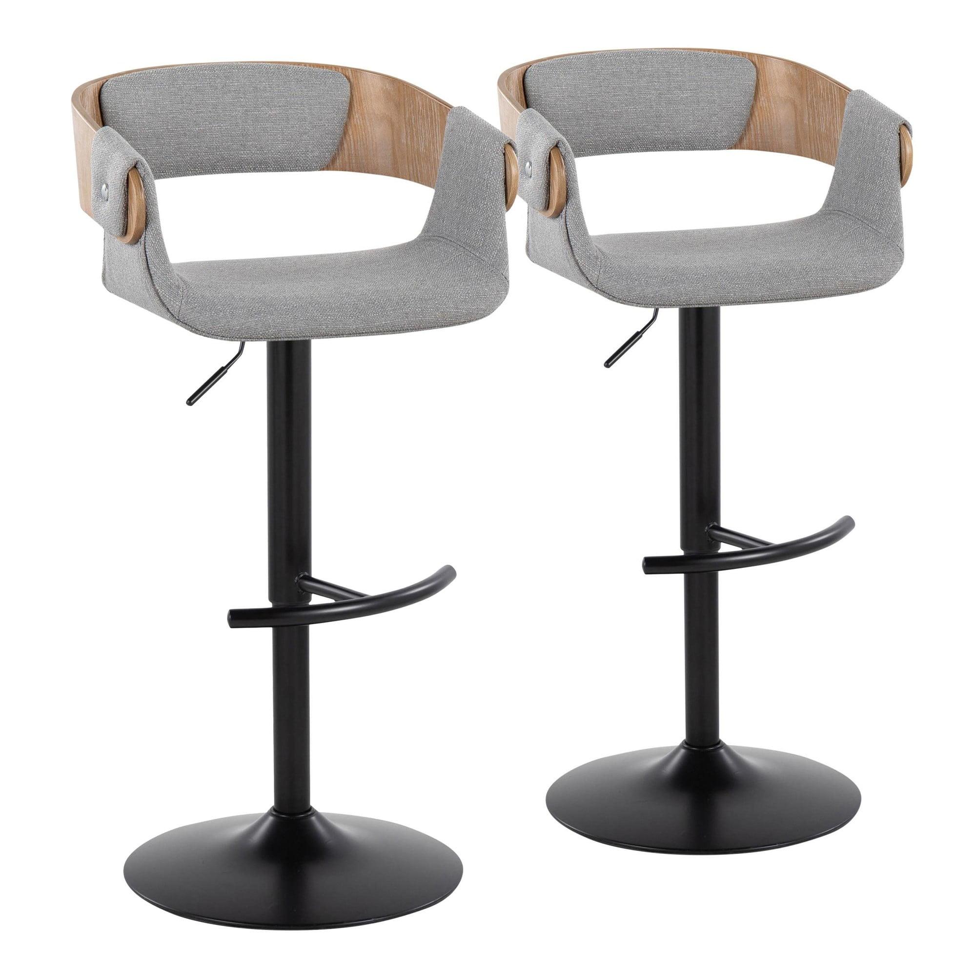 Elisa Gray Adjustable Swivel Barstools with Wood and Metal Frame, Set of 2