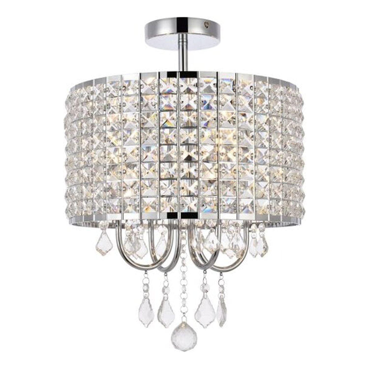 Elise Chrome 14" Crystal Lattice Flush Mount Ceiling Light