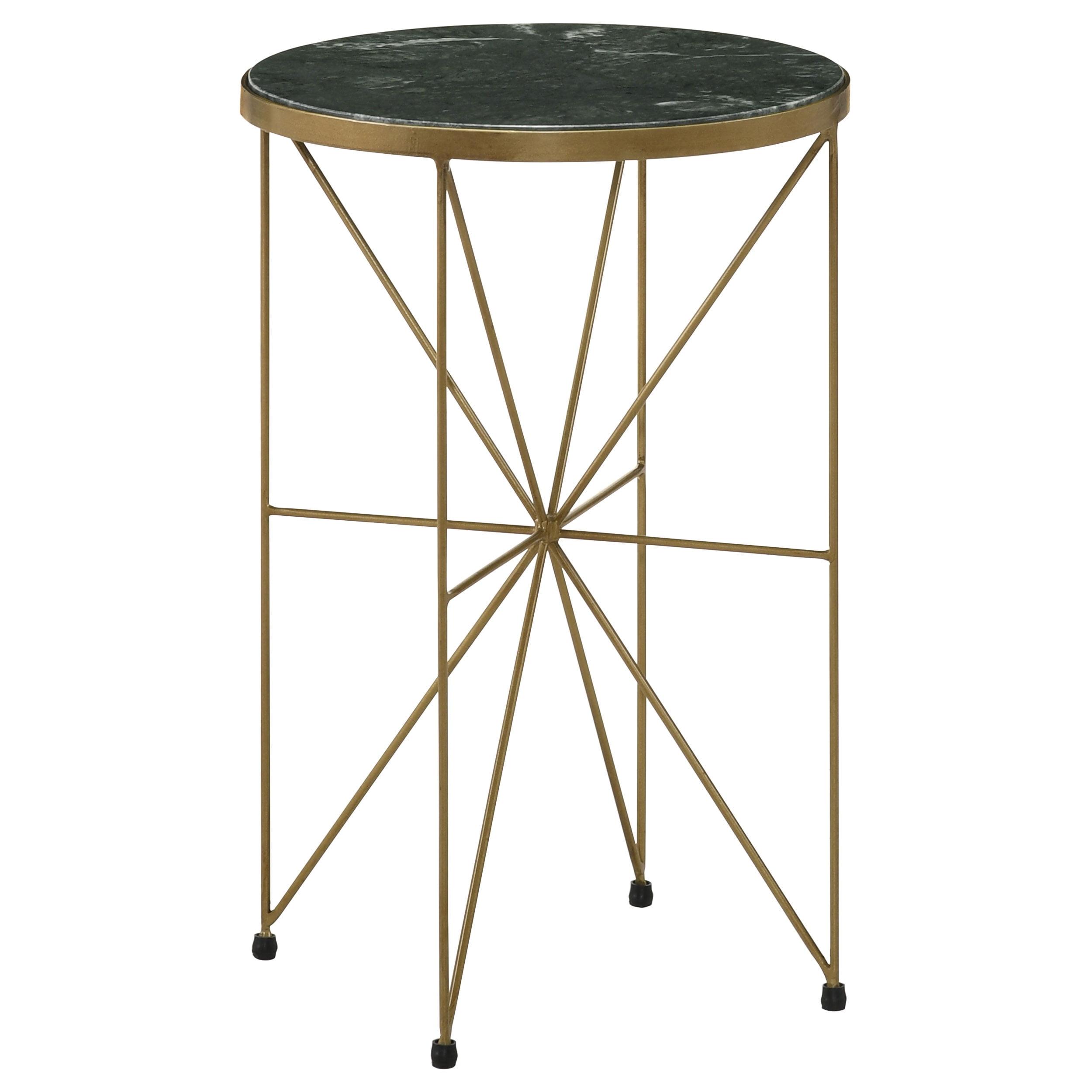 Green Marble and Gold Metal Round Accent Table