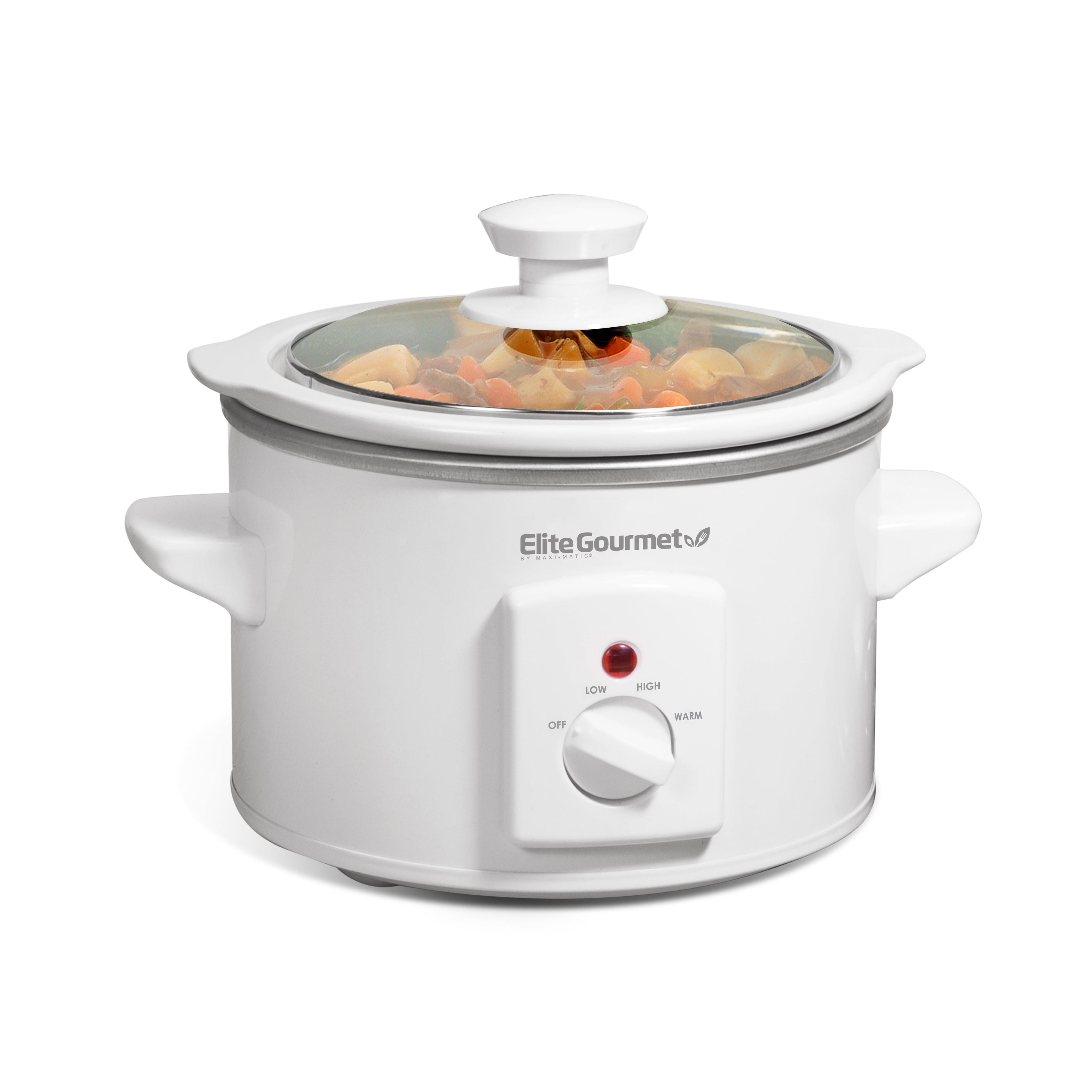 Elite Gourmet 1.5Qt White Mini Slow Cooker with Glass Lid