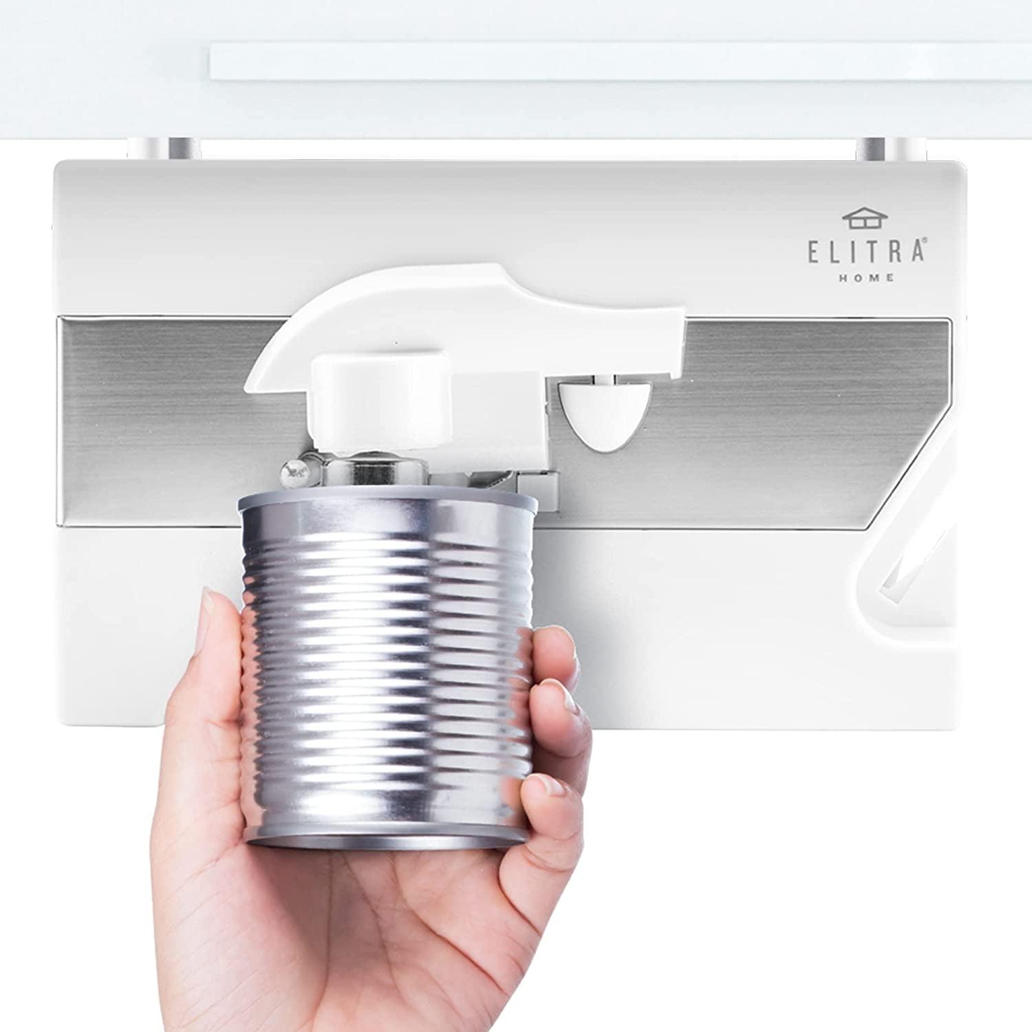 Elitra 3 in 1 Under the Cabinet Electric Can Opener, Blade Sharpener, Bottle Opener - White