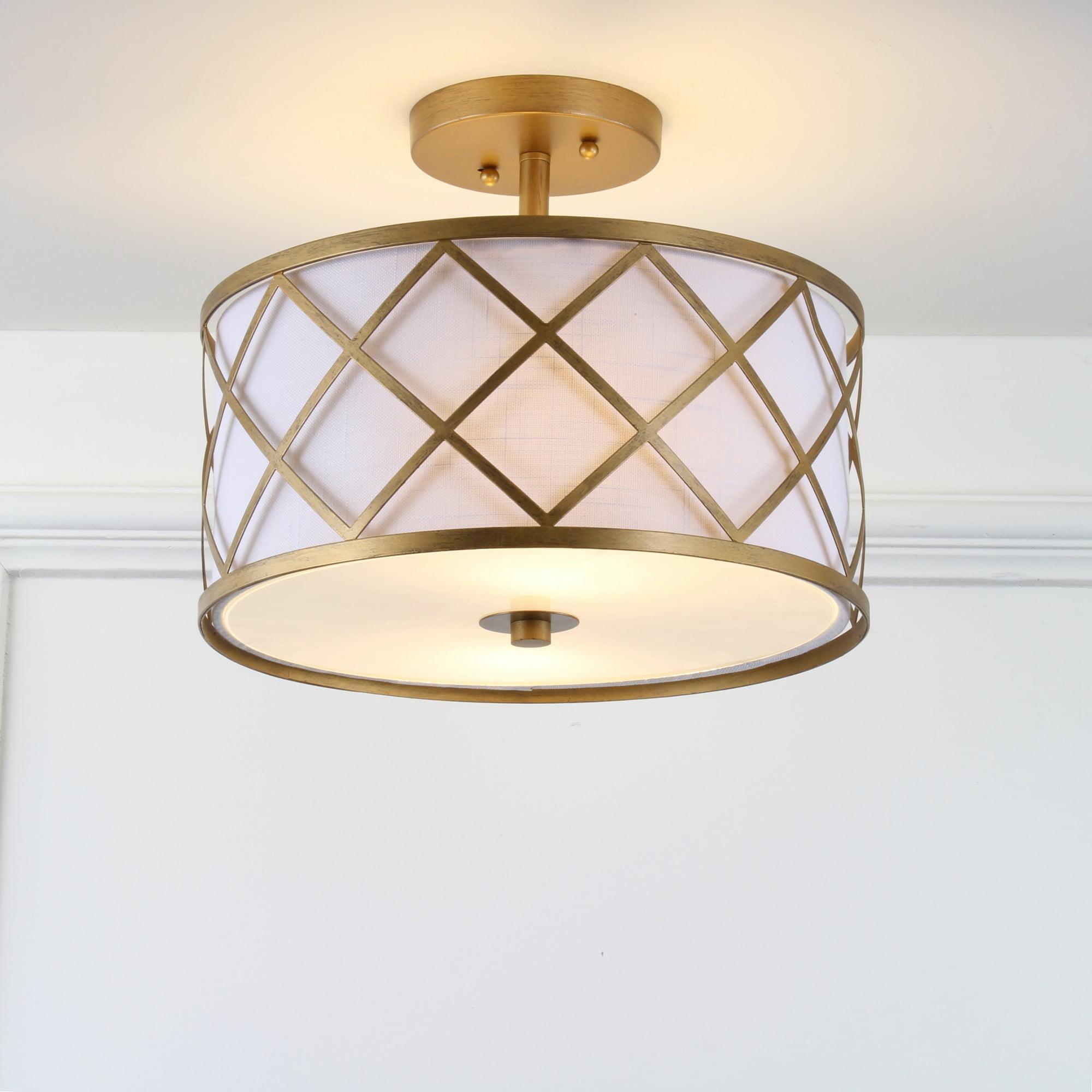 Transitional Elegance 13.25" Gold Metal LED Flush Mount with White Linen Shade