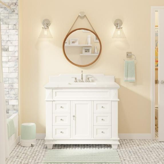 Elizabeth 42" Bathroom Vanity with White Cabinet and Quartz Top