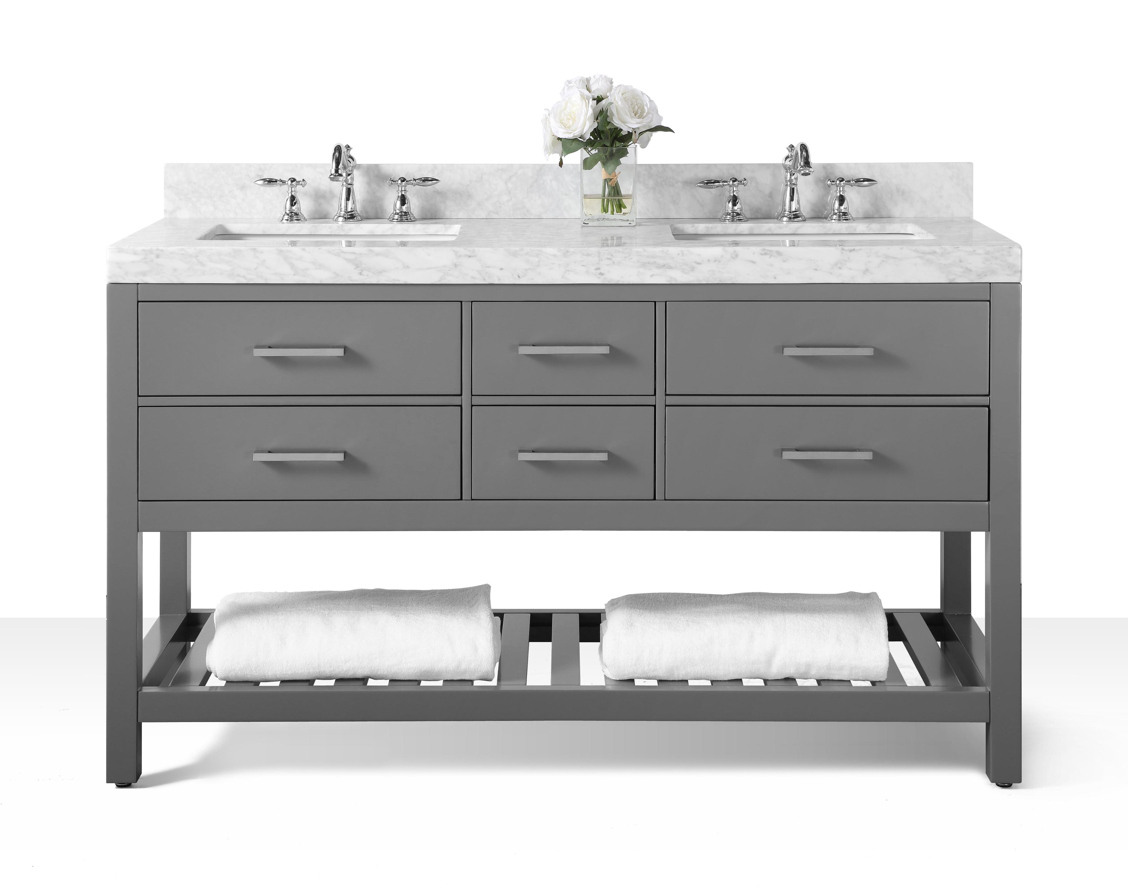 Elizabeth 60 in. Bath Vanity Set in Sapphire Gray with Italian Carrara White Marble Vanity top and White Undermount Basin