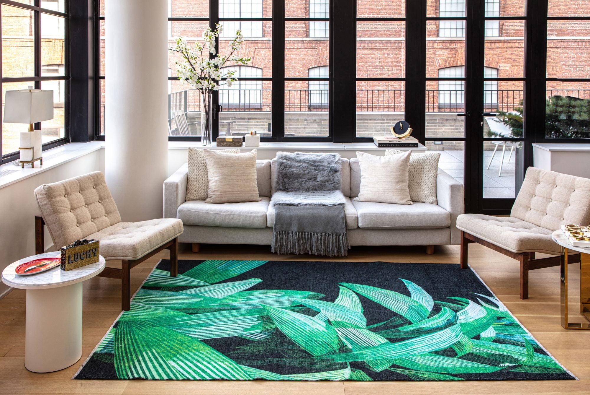 Maisie Modern Black Palm Area Rug