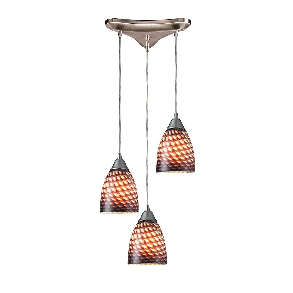 Transitional 3-Light Satin Nickel Pendant with Cocoa Glass Shade