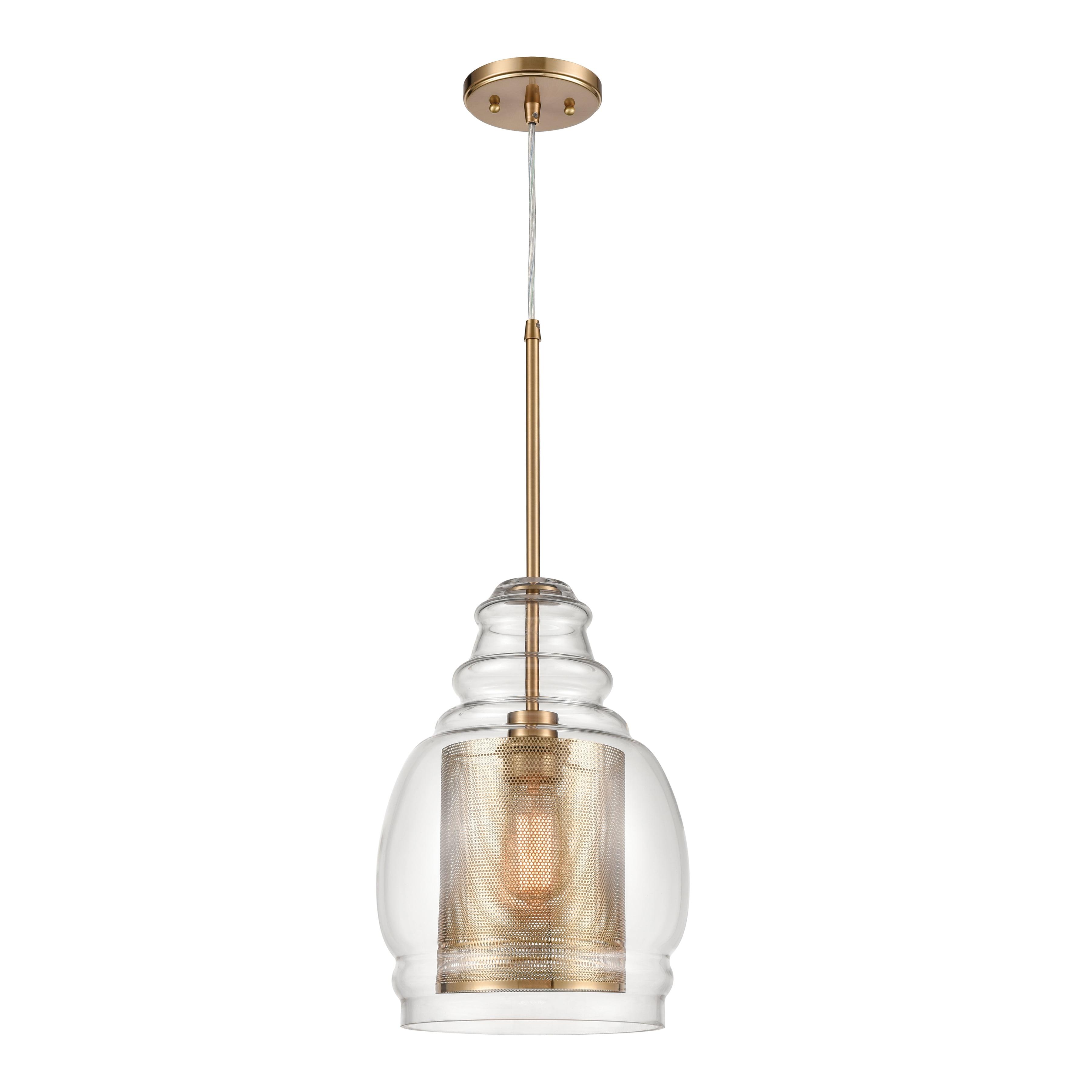 Antique Gold Glass and Steel 1-Light Pendant