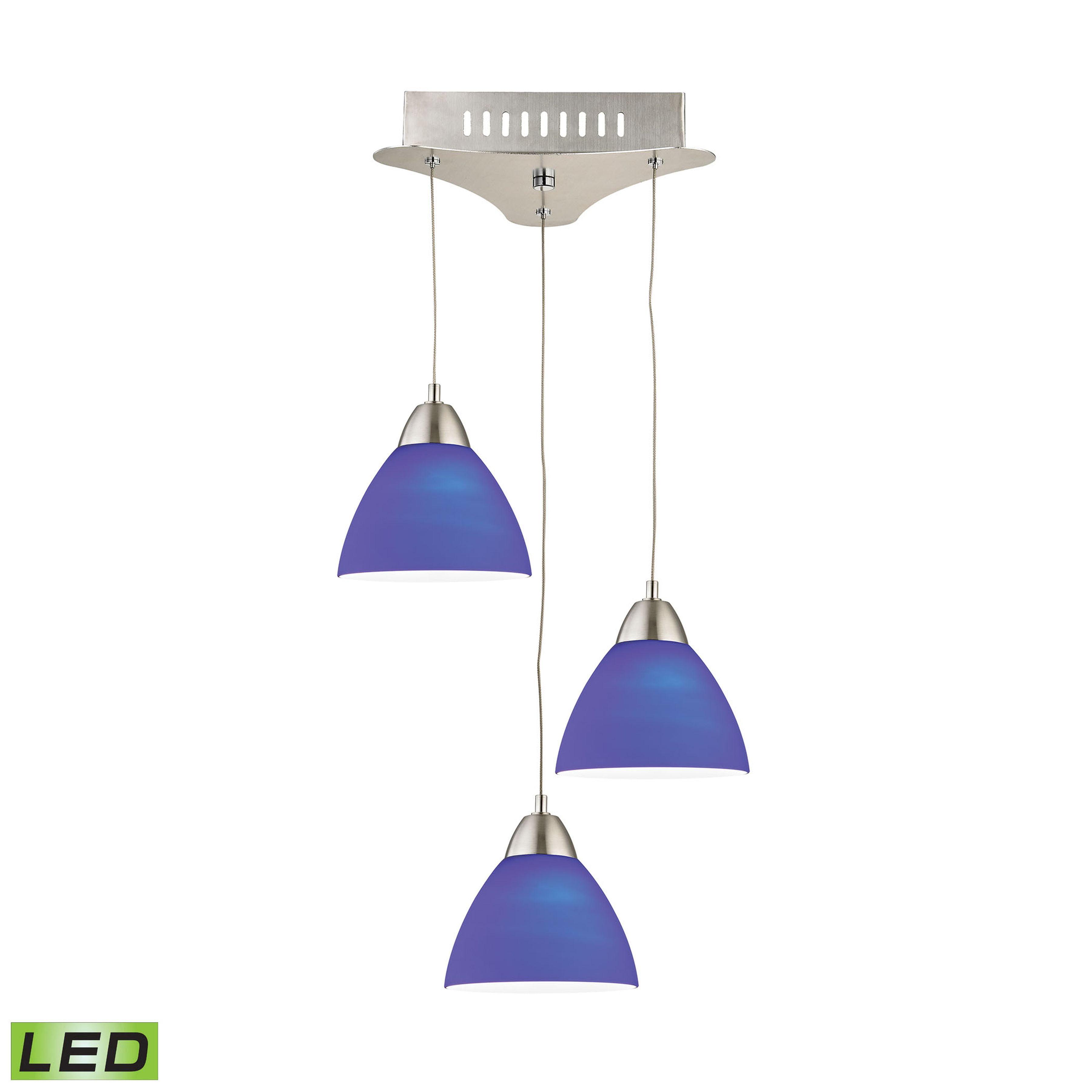 Satin Nickel Mini Island LED Pendant with Blue Glass