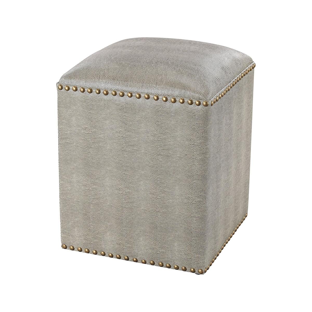 Gray Tufted Faux Shagreen Footstool with Open Frame