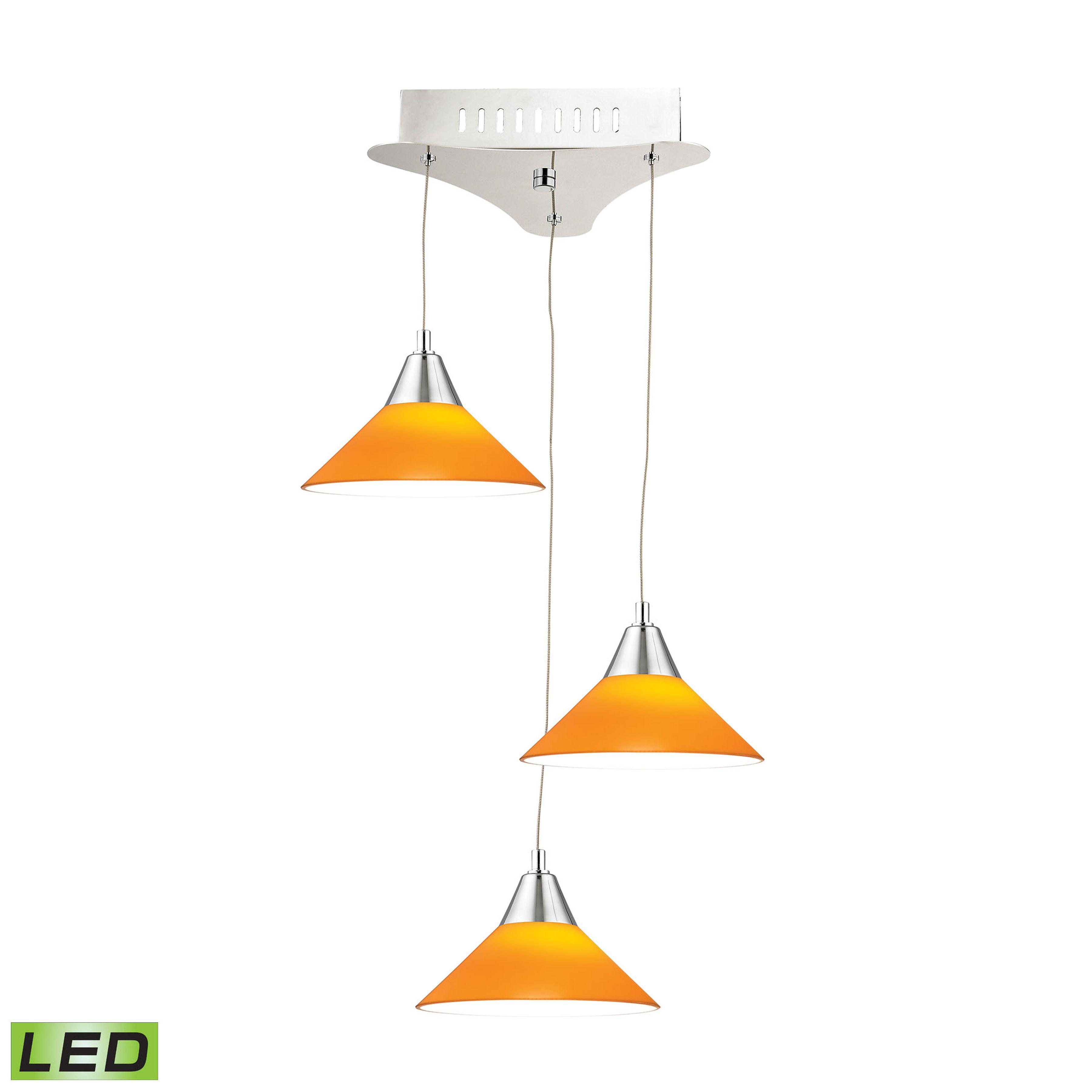 Sleek Chrome 12" LED Pendant with Yellow Glass Accents