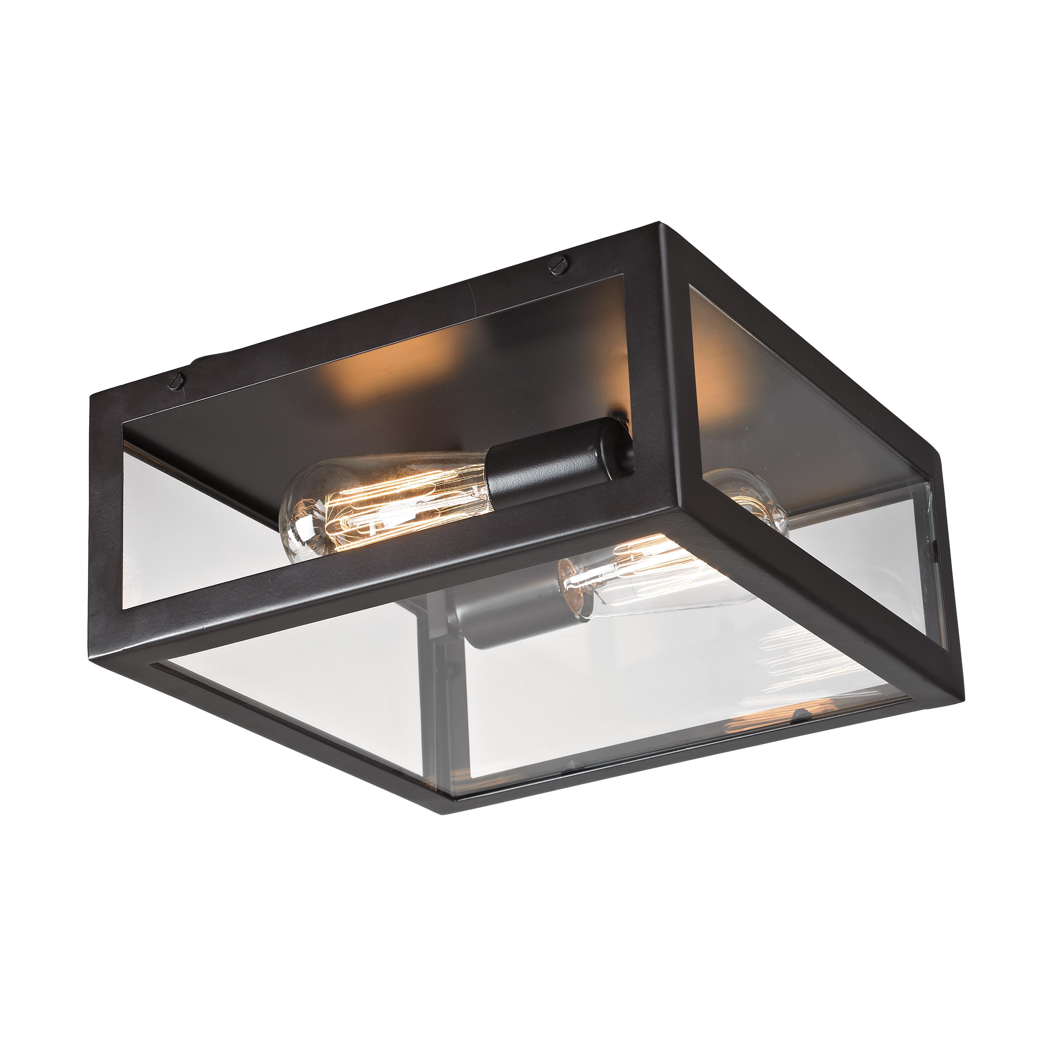 Bronze and Glass 2-Light Flush Mount Ceiling Fixture