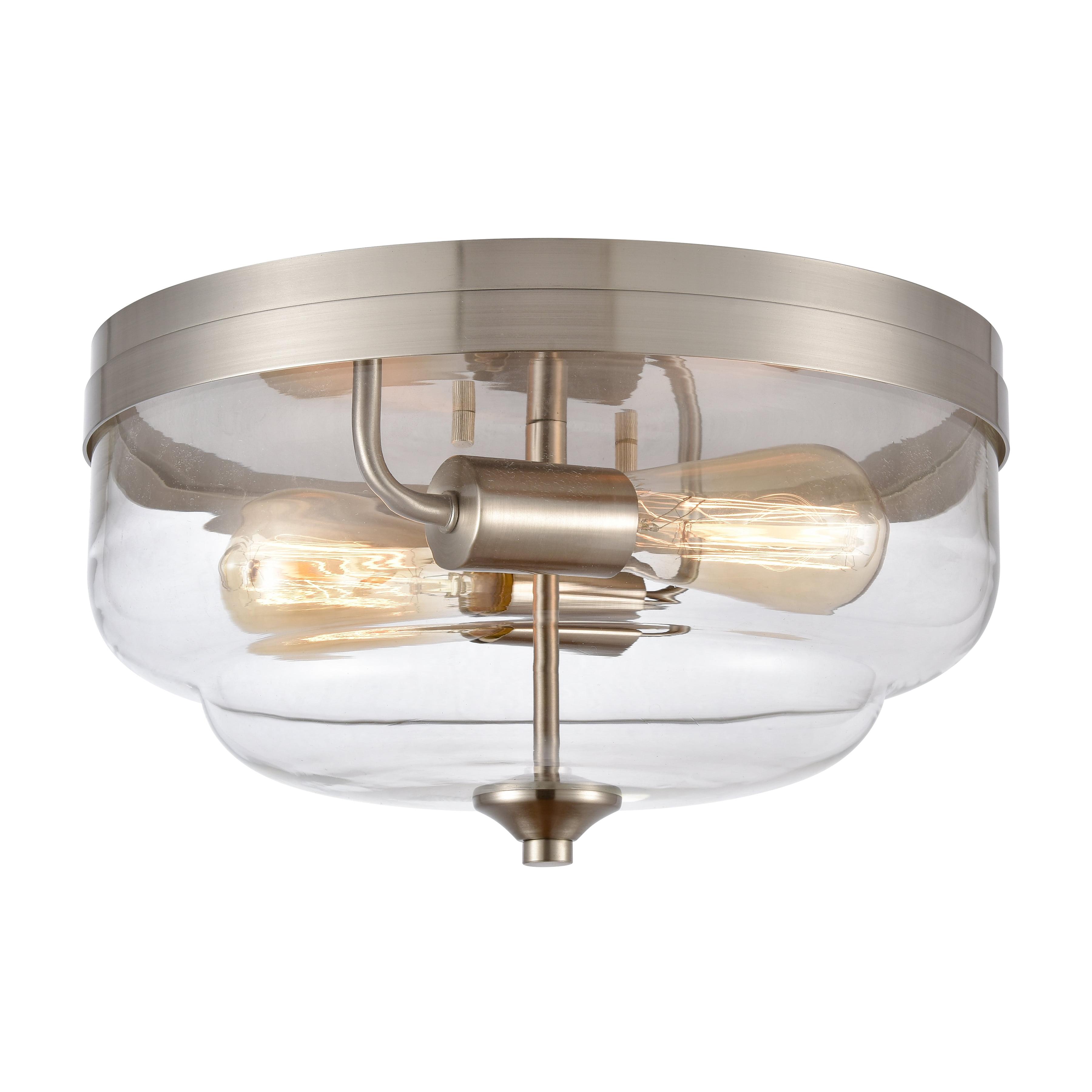 13-Inch Brushed Nickel and Clear Glass Flush Mount Light