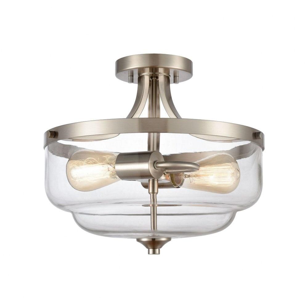 Calistoga Brushed Nickel 2-Light Semi-Flush Mount with Seeded Glass