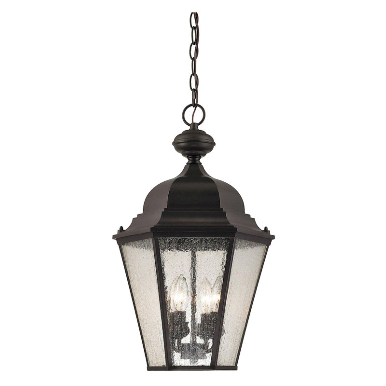 Cotswold Oil Rubbed Bronze 4-Light Outdoor Pendant with Seeded Glass