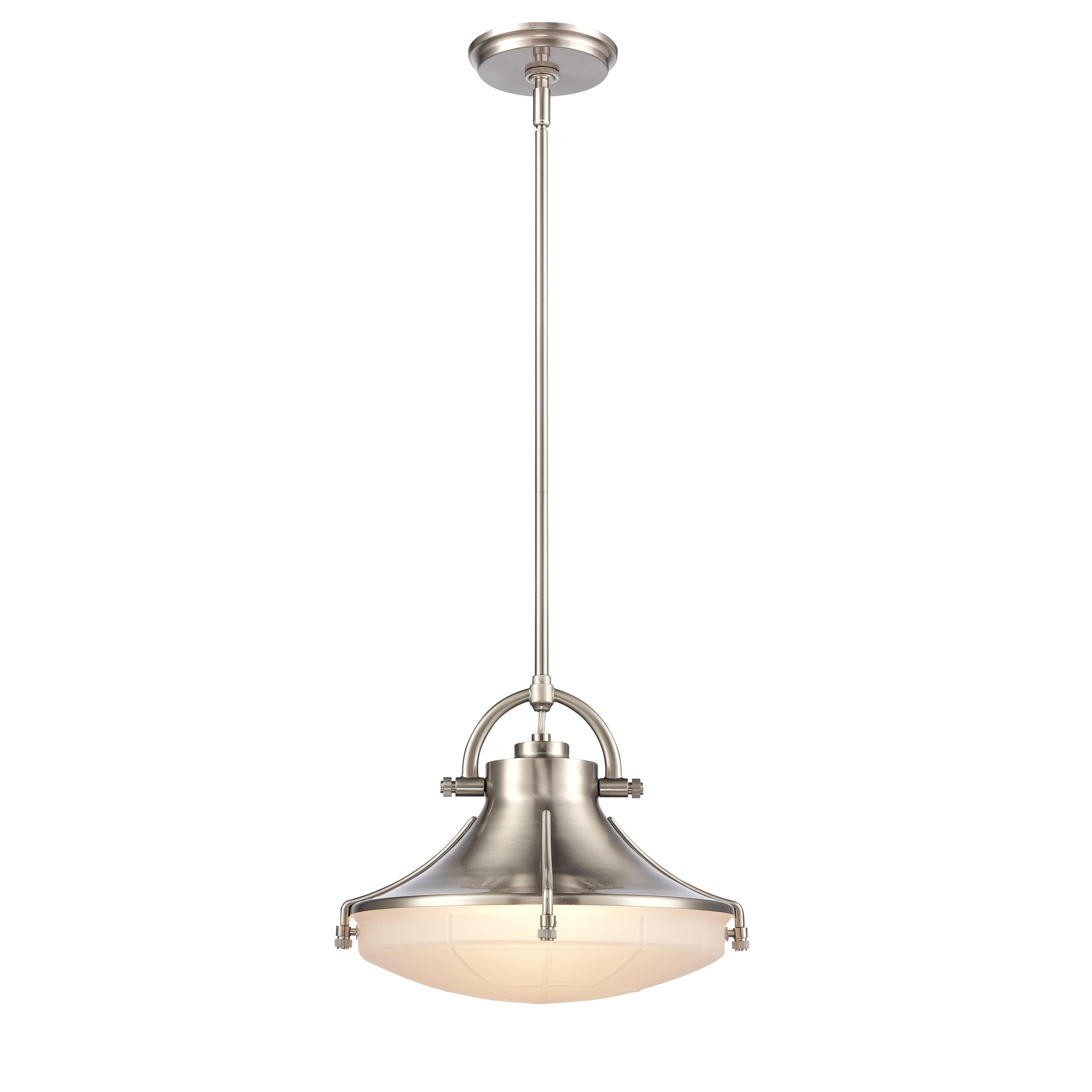 Urbanite Transitional 1-Light Pendant in Satin Nickel with Etched Glass