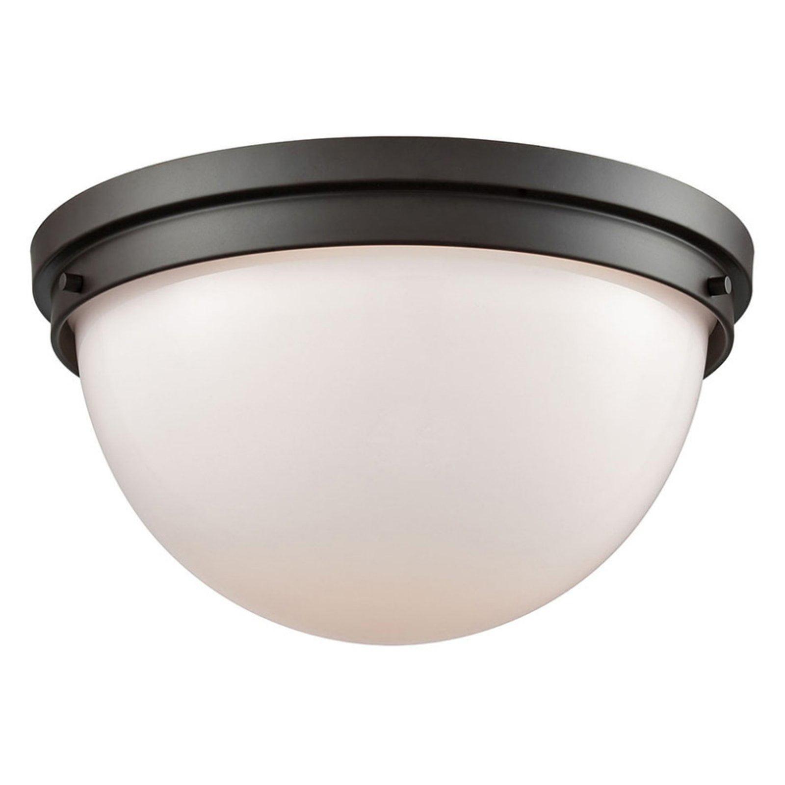 Beckett Opal White Glass Bowl Flush Mount in Oil Rubbed Bronze