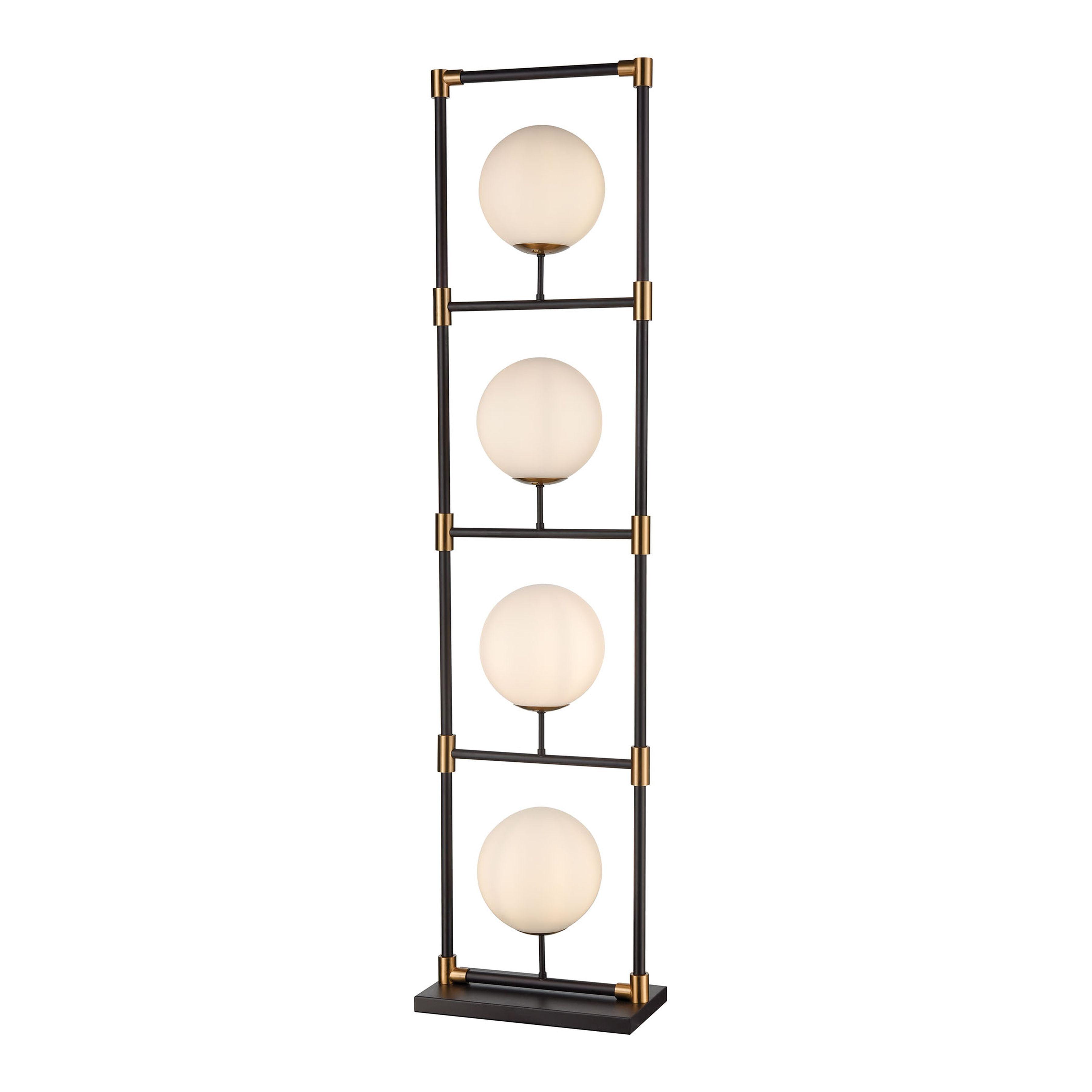 Matte Black and Brass 4-Light Ladder Floor Lamp with Glass Orbs