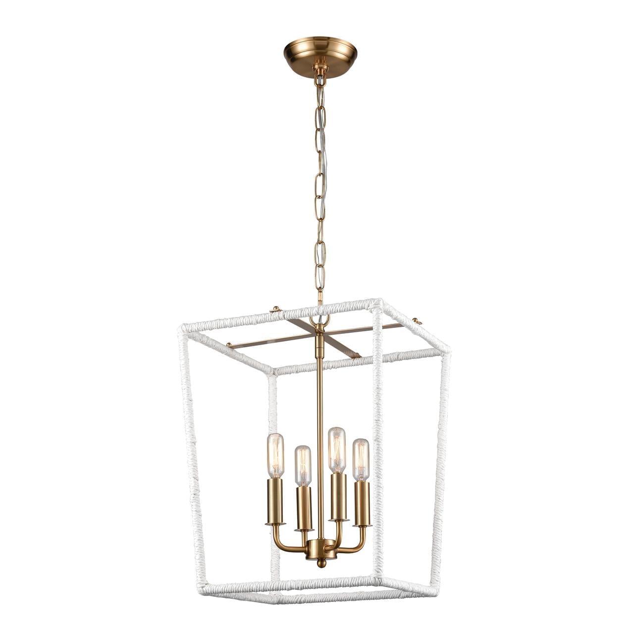 White and Aged Brass 4-Light Pendant Chandelier