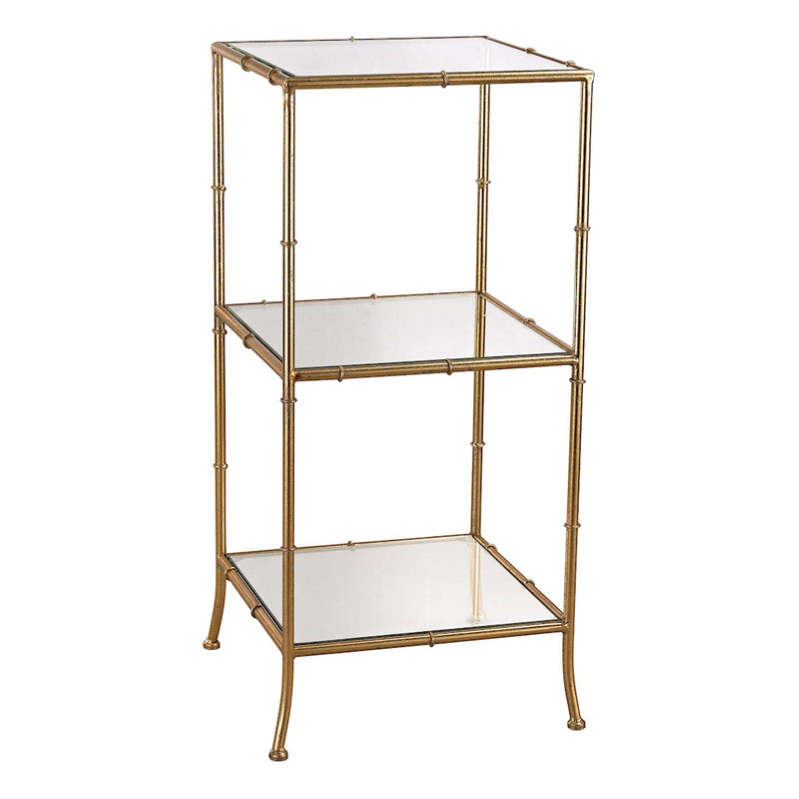 Sterling Bamboo Gold Leaf 14" Accent Shelving Unit with Mirrored Glass